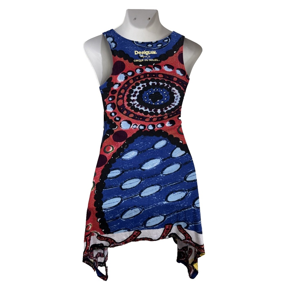 Authentic Desigual Cirque Du Soleil Fabric Women's Sleeveless Top Size S Red Blu
